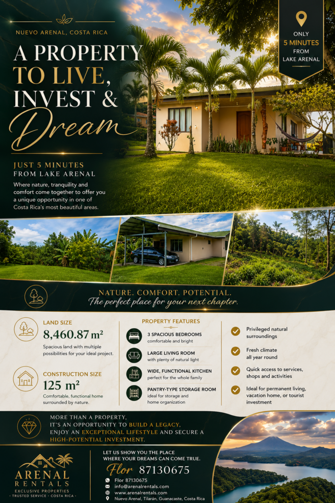 HOUSE FOR SALE IN NUEVO ARENAL COSTA RICA NEAR LAKE ARENAL